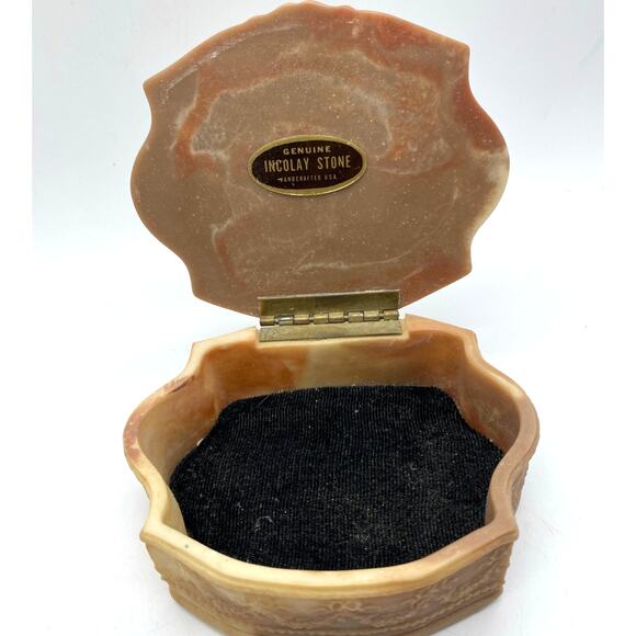Vintage Incolay Stone Handcrafted‎ Victorian USA Hinged Jewelry Box Trinket 5x3 - Picture 3 of 9